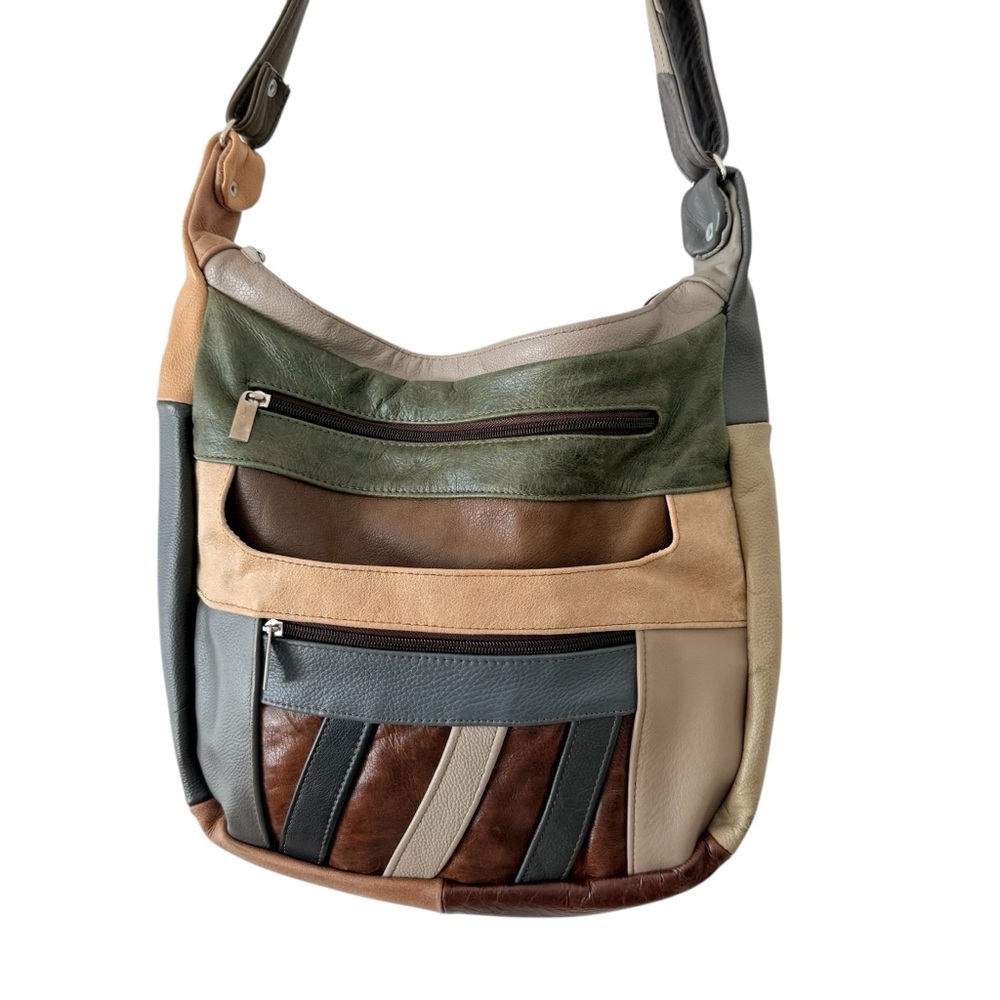 Soft Leather Colorblock Patchwork Multicolored Br… - image 1